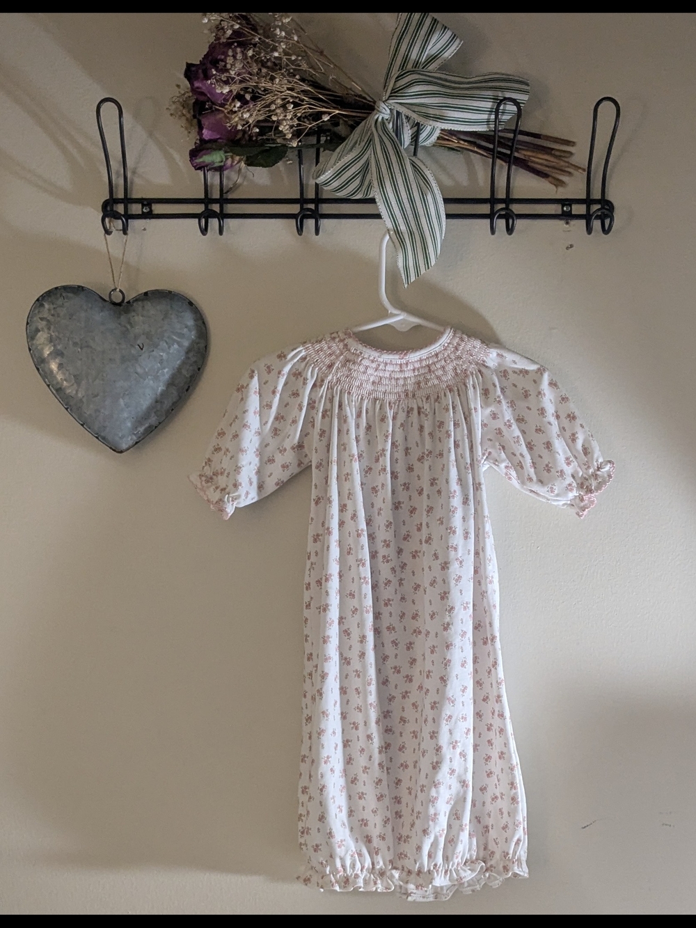 Kissy Kissy Pink Floral Smocked Nightgown, Bib, And Matching Hat Set!